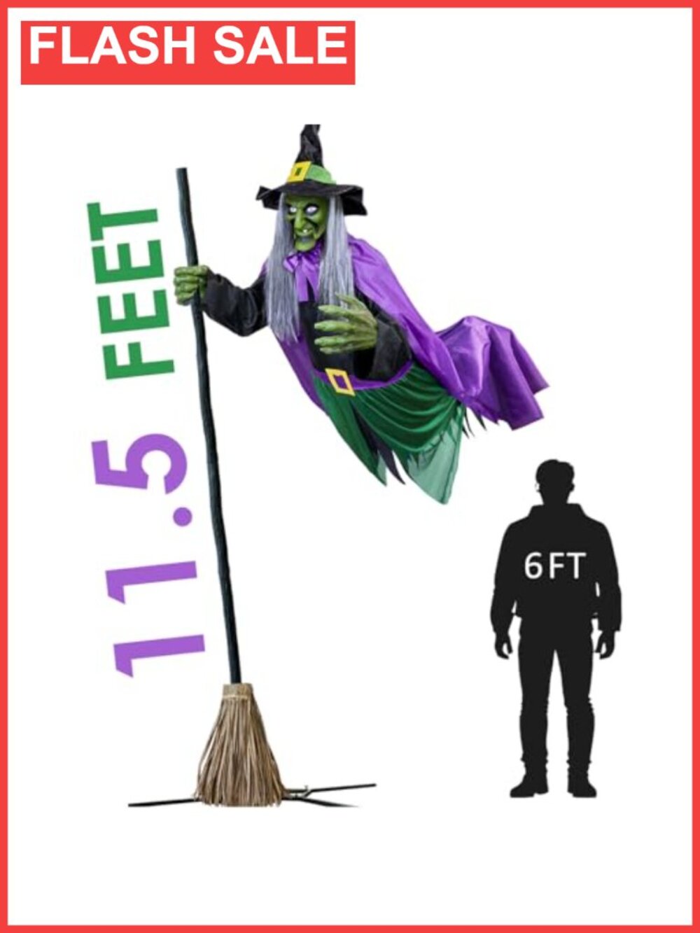 11.5 Ft Animated Hovering Witch Halloween Outdoor Decoration Sound Touch